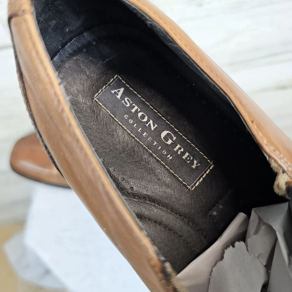 Aston Grey Collection Monterey Leather Loafers Mens Size 9 Cognac Slip On Dressy